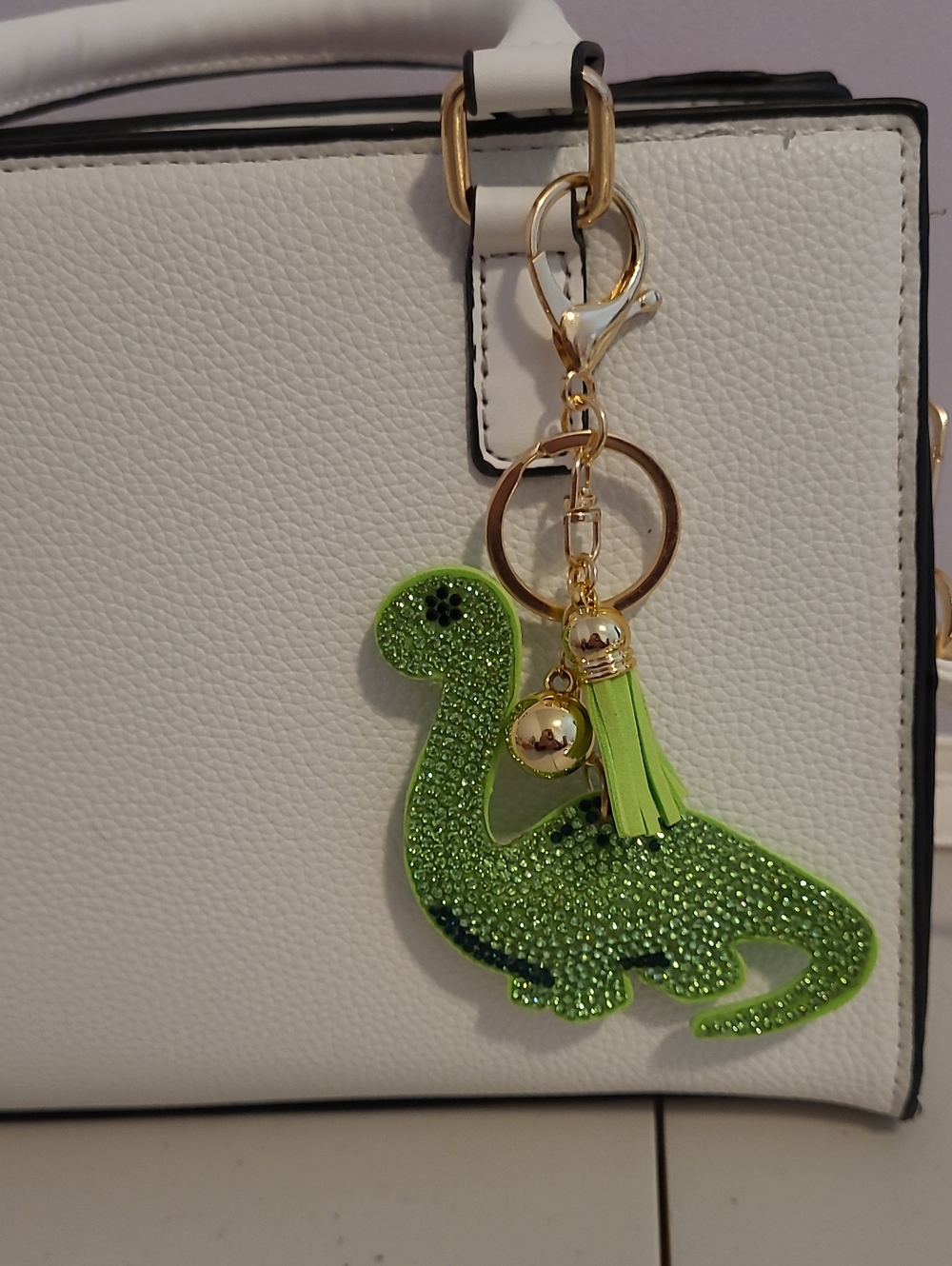 Green Rhinestone Dinosaur Keychain Charm